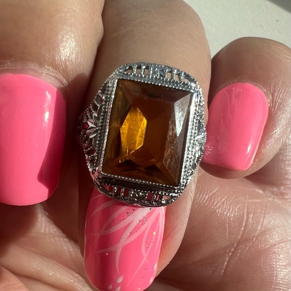 Hallmarked 10k whit gold beautiful deep Color citrine ring . - Picture 8 of 16